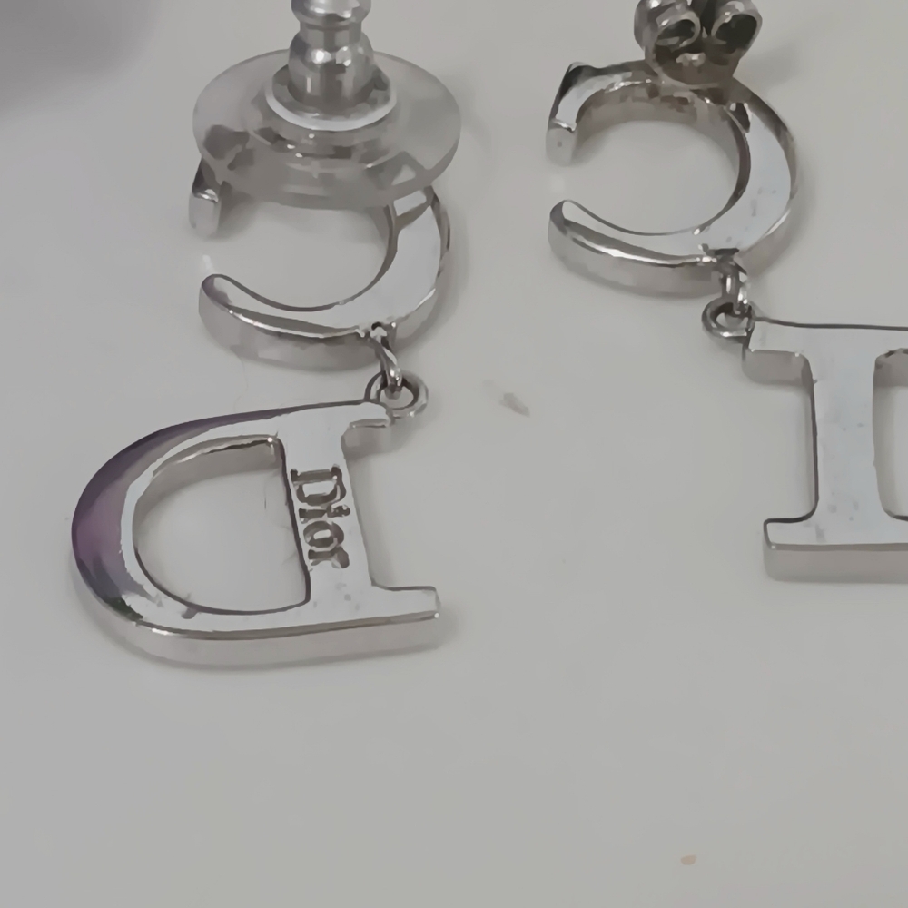 Christian Dior Silver CD Logo Rhinestone Drop Earrings Like New Y2K ✨ - Picture 9 of 12